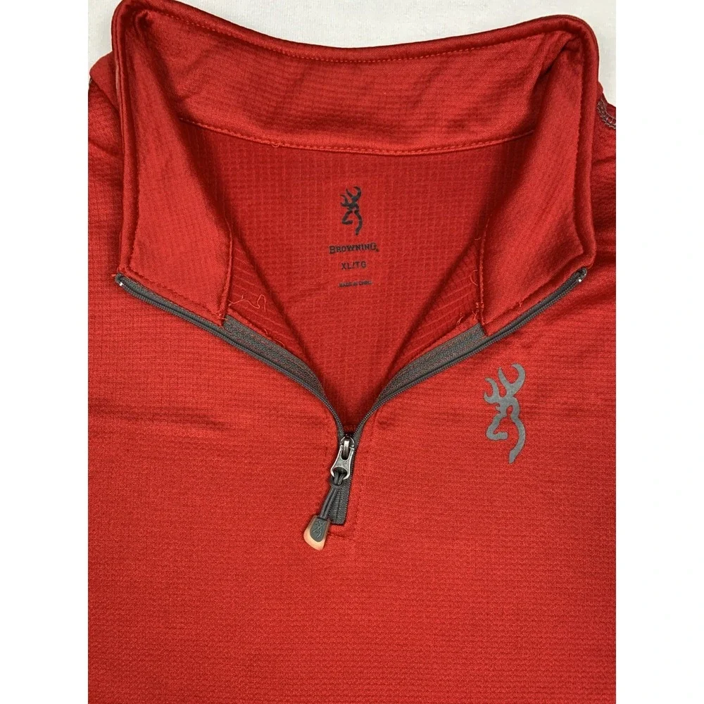 Browning Pullover Mens‎ XL Red 1/4 Zip Performance Shirt Hunting Logo